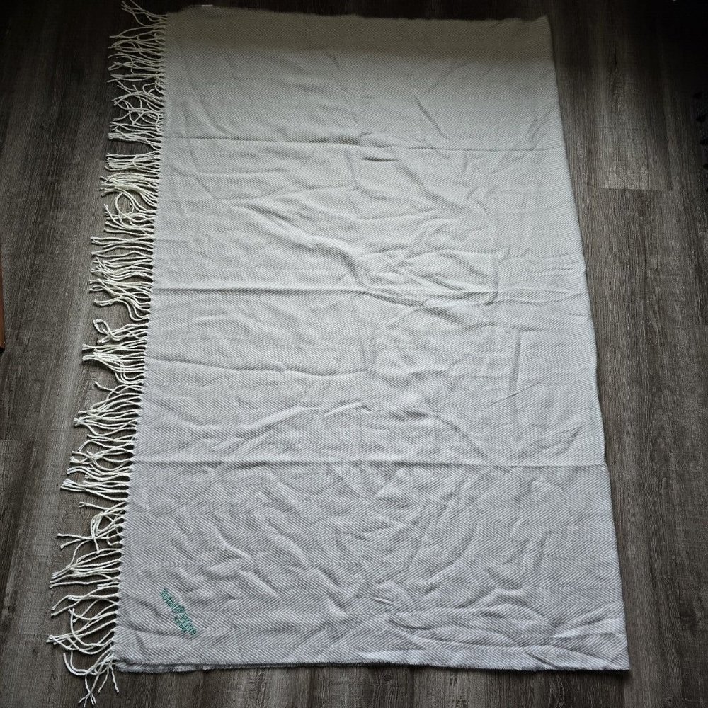 Throw Blanket Picnic Wine Vineyard Gray White Chevron Fringe Soft Acrylic 55x72 - Picture 1 of 9